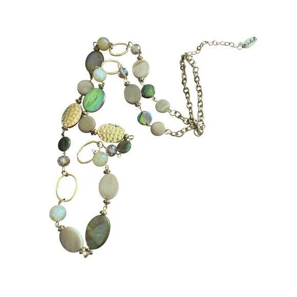 Jules B. Multicolor Long Beaded Necklace Gold Tone Glass Acrylic Abalone Adj 37" - Picture 4 of 5